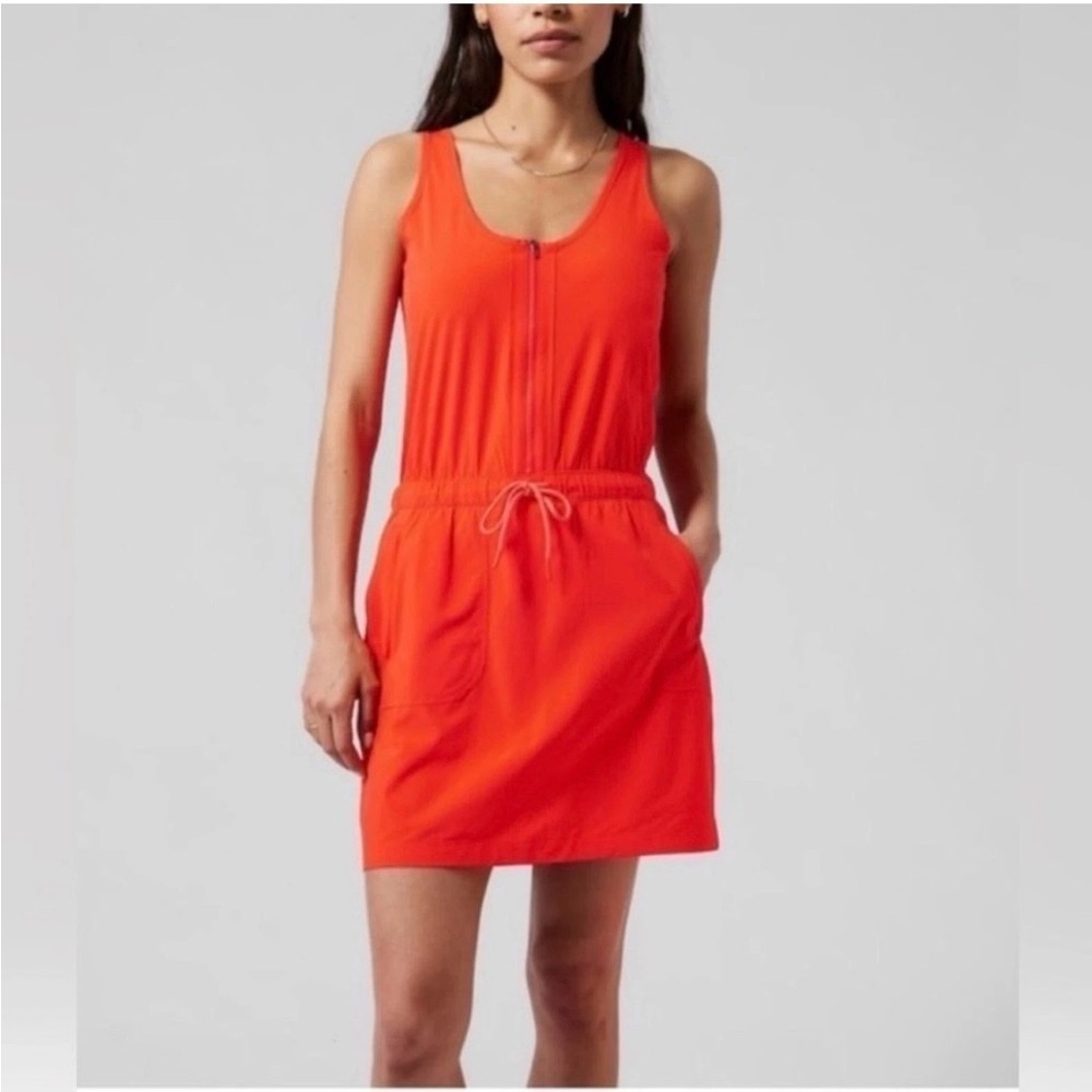 Athleta Orange Zip-Front Athletic Dress Size 2 | Recycled Stretch Sporty Chic